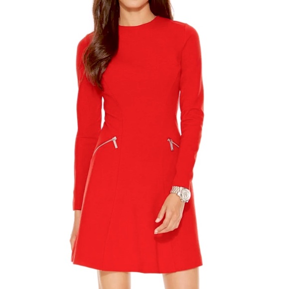 Michael Kors Dresses & Skirts - NWT Michael Kors Red Blaze Dress, Long Sleeve, A-Line, Zippers, Size 2